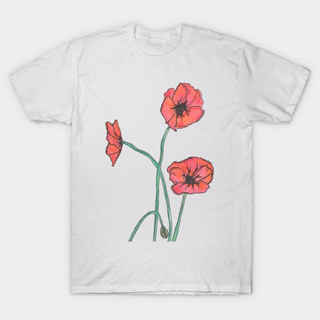 Red Poppies T-Shirt by Wild Tangents